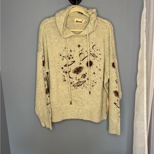 Cream and Brown Cowl Neck Sweater with Turtleneck Style